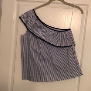 One shoulder blue and white stripe top